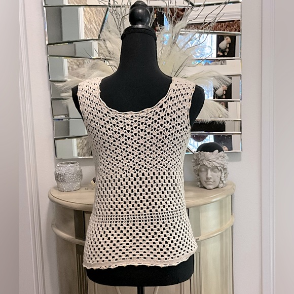 Ivory 2 pieces Set top & cardigan handbag crochet and wood buttons. Size S/M - Picture 3 of 10